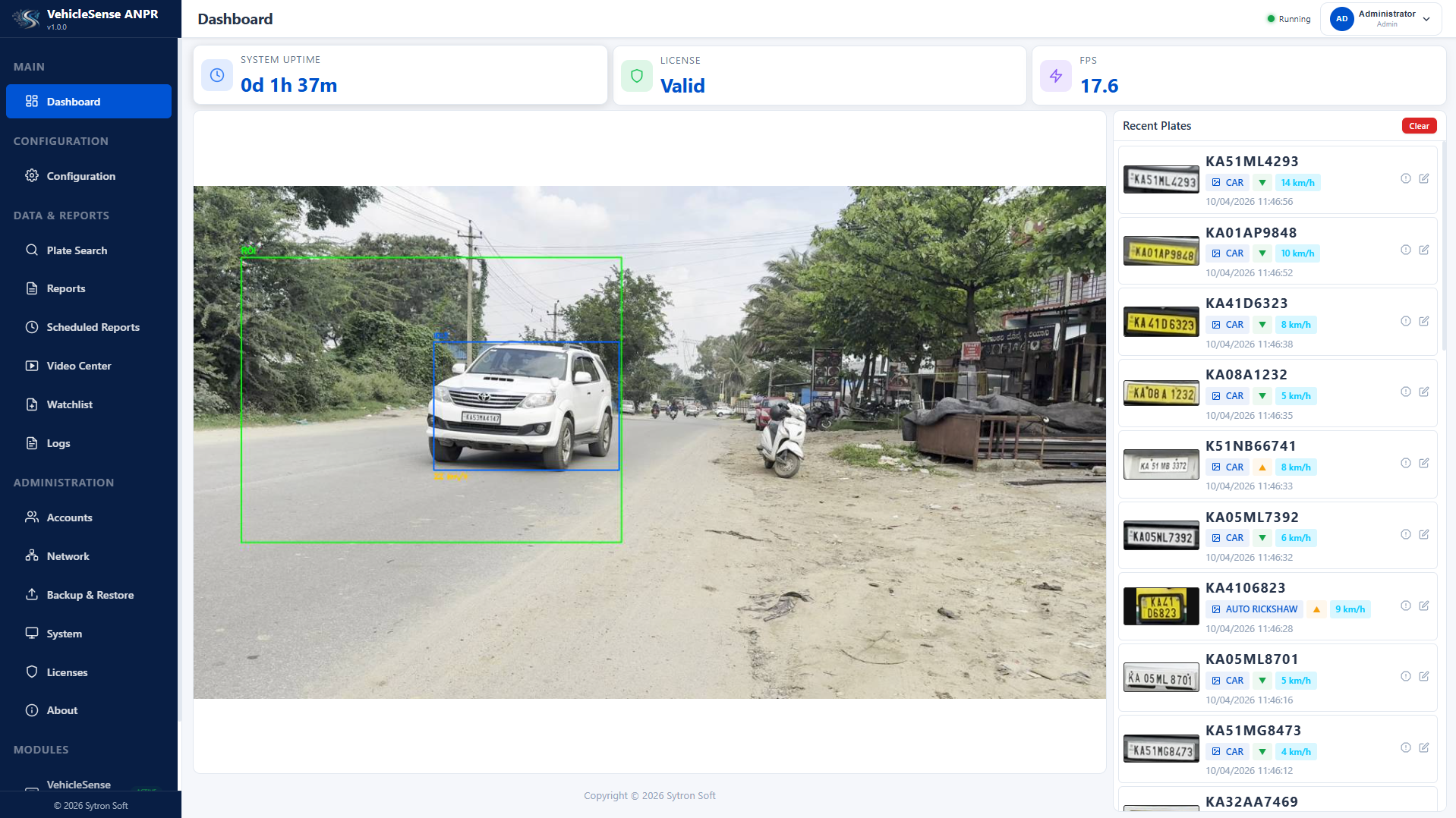 VehicleSense ANPR Dashboard