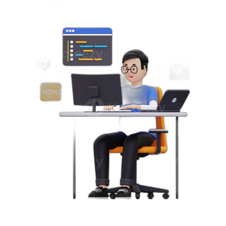 3D developer at desk
