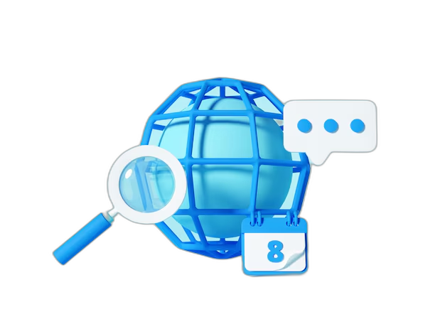3D globe with search and chat icons