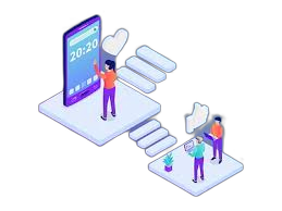 Isometric people collaborating with technology